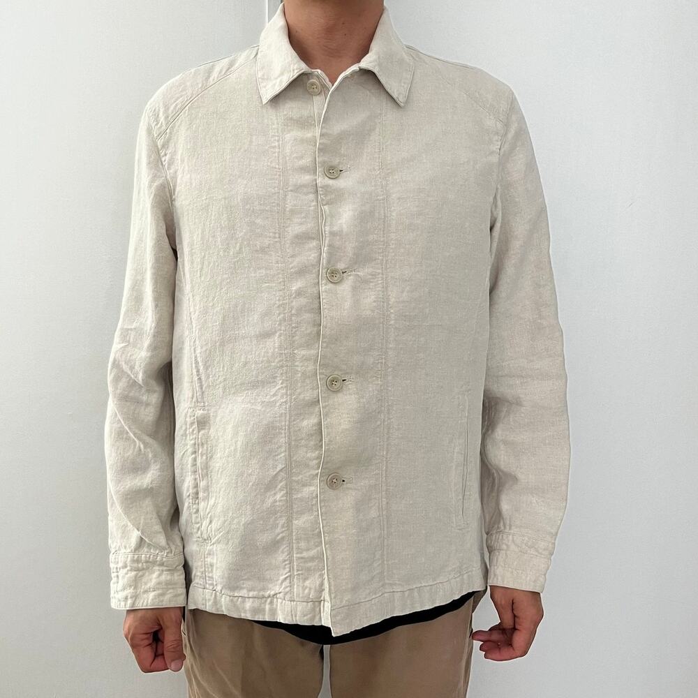 Zara Men’s 100% Linen Shacket Jacket L Natural Beige Coastal Minimalist Luxury